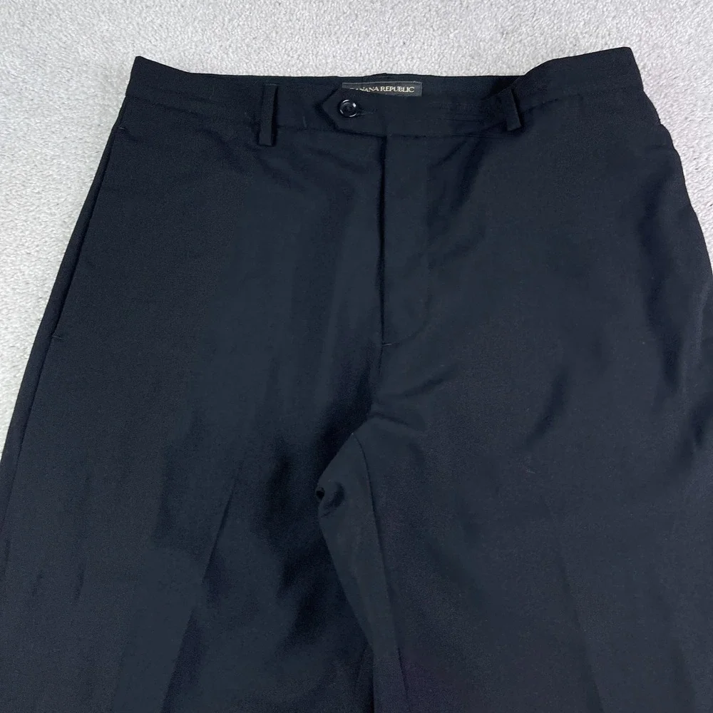 Vintage Banana Republic Pants Mens 33x30 Black Wool Blend Flat Front Trousers